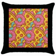 Fast Food Pizza And Donut Pattern Throw Pillow Case (black) by DinzDas