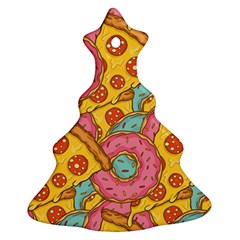 Fast Food Pizza And Donut Pattern Ornament (christmas Tree)  by DinzDas