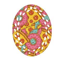 Fast Food Pizza And Donut Pattern Ornament (oval Filigree) by DinzDas