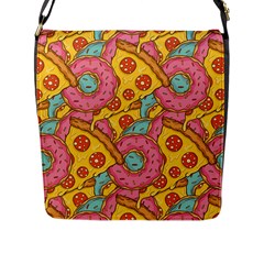 Fast Food Pizza And Donut Pattern Flap Closure Messenger Bag (l) by DinzDas