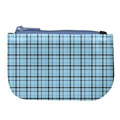 Sky Blue Tartan Plaid Pattern, With Black Lines Large Coin Purse by Casemiro