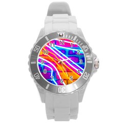 Pop Art Neon Wall Round Plastic Sport Watch (l) by essentialimage365