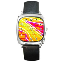 Pop Art Neon Wall Square Metal Watch by essentialimage365