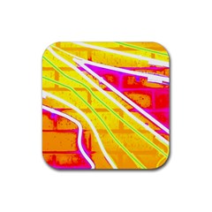 Pop Art Neon Wall Rubber Coaster (square)  by essentialimage365