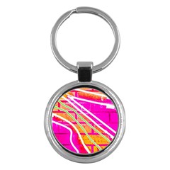 Pop Art Neon Wall Key Chain (round) by essentialimage365