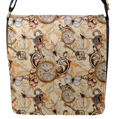 Clock Butterfly Pattern Flap Closure Messenger Bag (s)