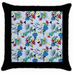 Blue Floral Stripes Throw Pillow Case (Black) Front