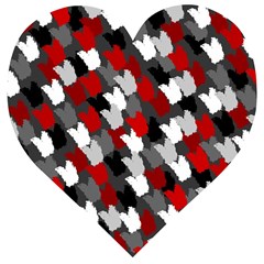 Abstract Paint Splashes, Mixed Colors, Black, Red, White Wooden Puzzle Heart by Casemiro