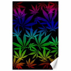 Weed Rainbow, Ganja Leafs Pattern In Colors, 420 Marihujana Theme Canvas 24  X 36 