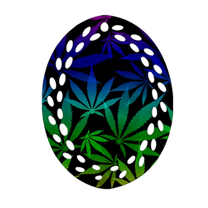 Weed Rainbow, Ganja leafs pattern in colors, 420 marihujana theme Oval Filigree Ornament (Two Sides)