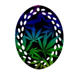 Weed Rainbow, Ganja leafs pattern in colors, 420 marihujana theme Oval Filigree Ornament (Two Sides) Back