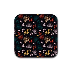 Rose Floral Rubber Square Coaster (4 Pack)  by tmsartbazaar