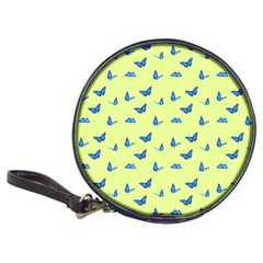 Blue Butterflies At Lemon Yellow, Nature Themed Pattern Classic 20-cd Wallets by Casemiro