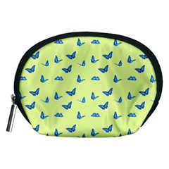 Blue Butterflies At Lemon Yellow, Nature Themed Pattern Accessory Pouch (medium) by Casemiro