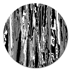 Black And White Abstract Linear Print Magnet 5  (round) by dflcprintsclothing