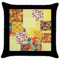Yellow Floral Aesthetic Throw Pillow Case (black) by designsbymallika