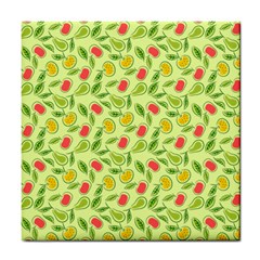 Vector Fruits pattern, pastel colors, yellow background Tile Coaster