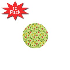 Vector Fruits pattern, pastel colors, yellow background 1  Mini Buttons (10 pack) 