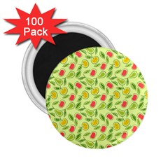 Vector Fruits pattern, pastel colors, yellow background 2.25  Magnets (100 pack) 