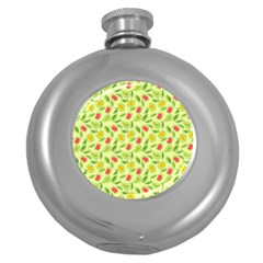 Vector Fruits pattern, pastel colors, yellow background Round Hip Flask (5 oz)