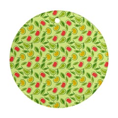 Vector Fruits pattern, pastel colors, yellow background Round Ornament (Two Sides)