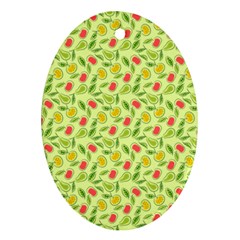 Vector Fruits pattern, pastel colors, yellow background Oval Ornament (Two Sides)