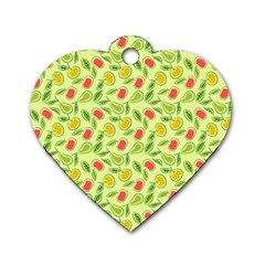 Vector Fruits pattern, pastel colors, yellow background Dog Tag Heart (One Side)