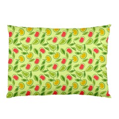 Vector Fruits Pattern, Pastel Colors, Yellow Background Pillow Case by Casemiro