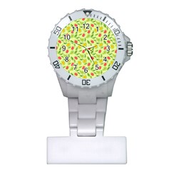 Vector Fruits pattern, pastel colors, yellow background Plastic Nurses Watch