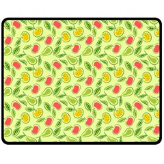 Vector Fruits Pattern, Pastel Colors, Yellow Background Double Sided Fleece Blanket (medium)  by Casemiro