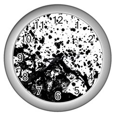 Black And White Abstract Liquid Design Wall Clock (silver) by dflcprintsclothing