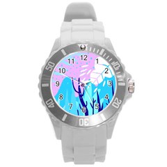 Aquatic Surface Patterns Round Plastic Sport Watch (l) by Designops73