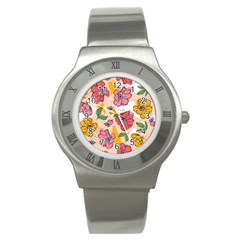 Cartoon Flowers Stainless Steel Watch by designsbymallika