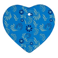 Folk Flowers Art Pattern Floral  Surface Design  Seamless Pattern Heart Ornament (two Sides)