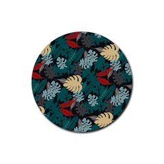 Tropical Autumn Leaves Rubber Coaster (round)  by tmsartbazaar