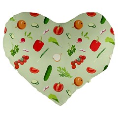 Seamless Pattern With Vegetables  Delicious Vegetables Large 19  Premium Flano Heart Shape Cushions by SychEva