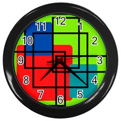 Colorful Rectangle Boxes Wall Clock (black) by Magicworlddreamarts1