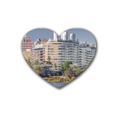 Urban Coastal Scene, Montevideo Uruguay Rubber Coaster (heart)  by dflcprintsclothing