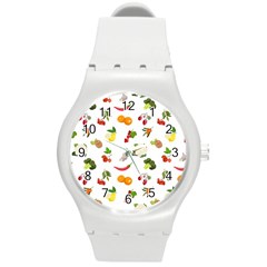 Fruits, Vegetables And Berries Round Plastic Sport Watch (m) by SychEva