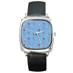Baby Elephant Flying On Balloons Square Metal Watch by SychEva