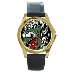 Monster Bird Portrait Illustration Round Gold Metal Watch by dflcprintsclothing