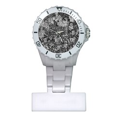 Grey And White Grunge Camouflage Abstract Print Plastic Nurses Watch by dflcprintsclothing