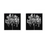 Black And White Lilies Botany Motif Print Cufflinks (Square) Front(Pair)