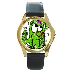 Cactus Round Gold Metal Watch by IIPhotographyAndDesigns