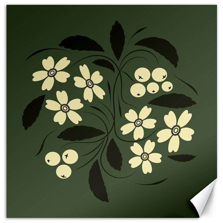 Folk flowers floral art print   Canvas 20  x 20 