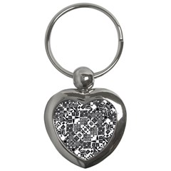 Black And White Geometric Print Key Chain (heart) by dflcprintsclothing