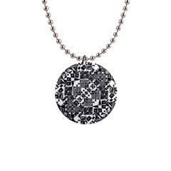 Black And White Geometric Print 1  Button Necklace by dflcprintsclothing