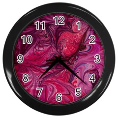 Red Feathers Wall Clock (black) by kaleidomarblingart
