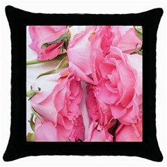 Scattered Magenta Roses Throw Pillow Case (black) by kaleidomarblingart