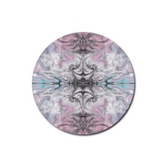 Pink On Grey Arabesque Rubber Coaster (round)  by kaleidomarblingart